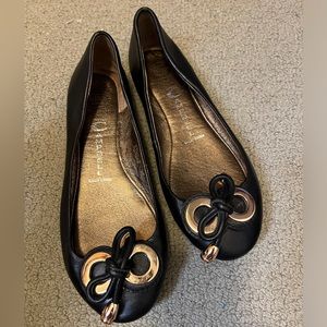Jeffrey Campbell Bow Ballet Flat Shoes Leather Slip On Ribbon Gold 2 Ring Kawaii